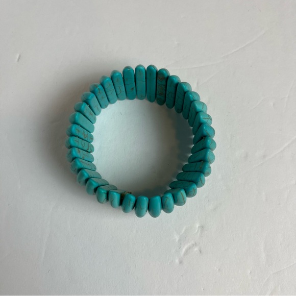Faux Turquoise Stretch Bracelet Marbled Pattern Slip On Cuff Western Tribal - Picture 1 of 10